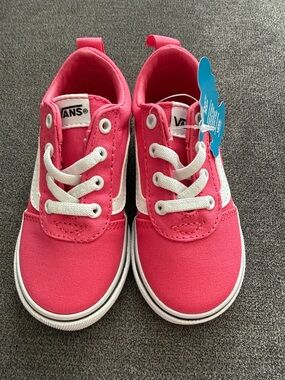 Vans Kids Hot Pink Canvas Sneakers with White Stripe